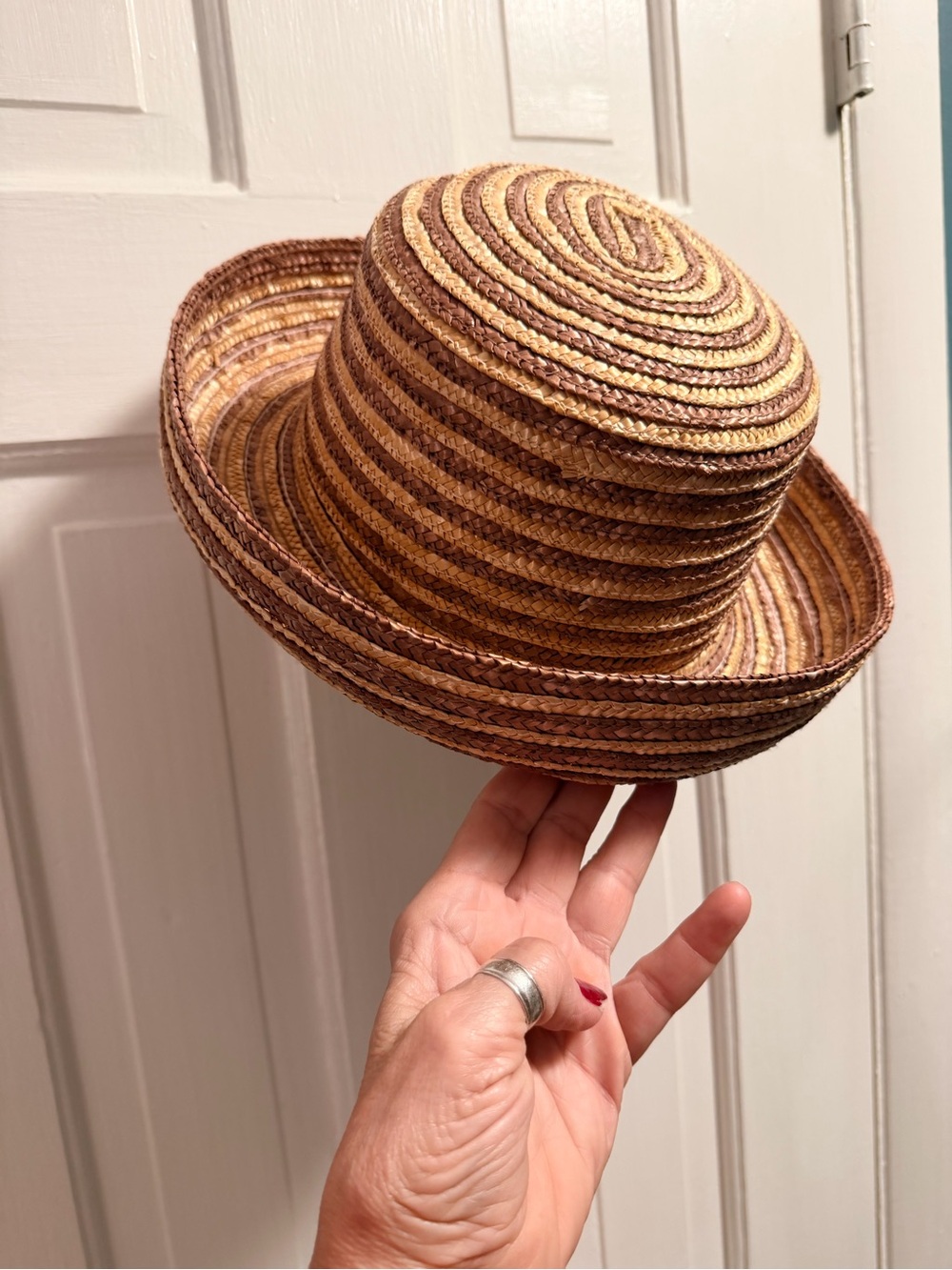 Source Unknown Brown and Tan Straw Boater Hat